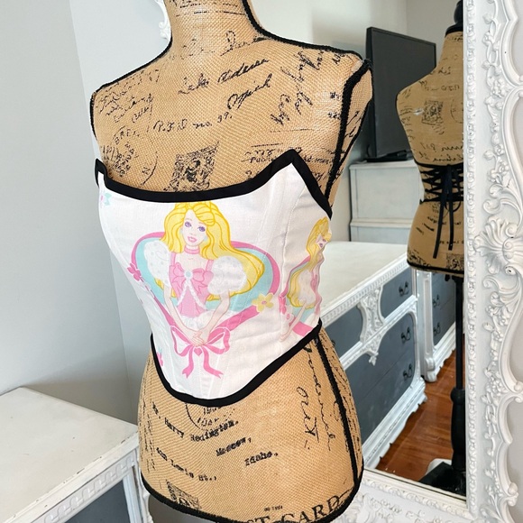 New York Couture Reconstructed VINTAGE Barbie Handmade Boned Corset Crop Top - Picture 3 of 6